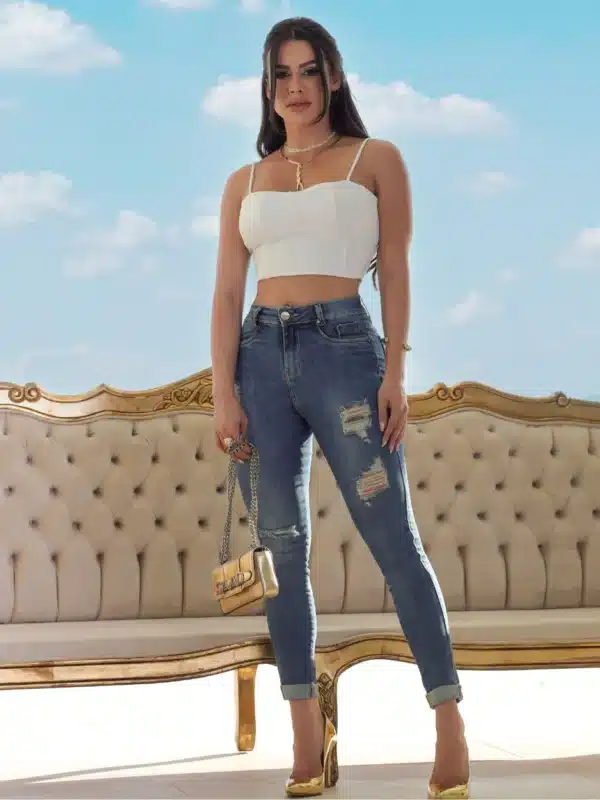 Calça Jeans Skinny Destroyed