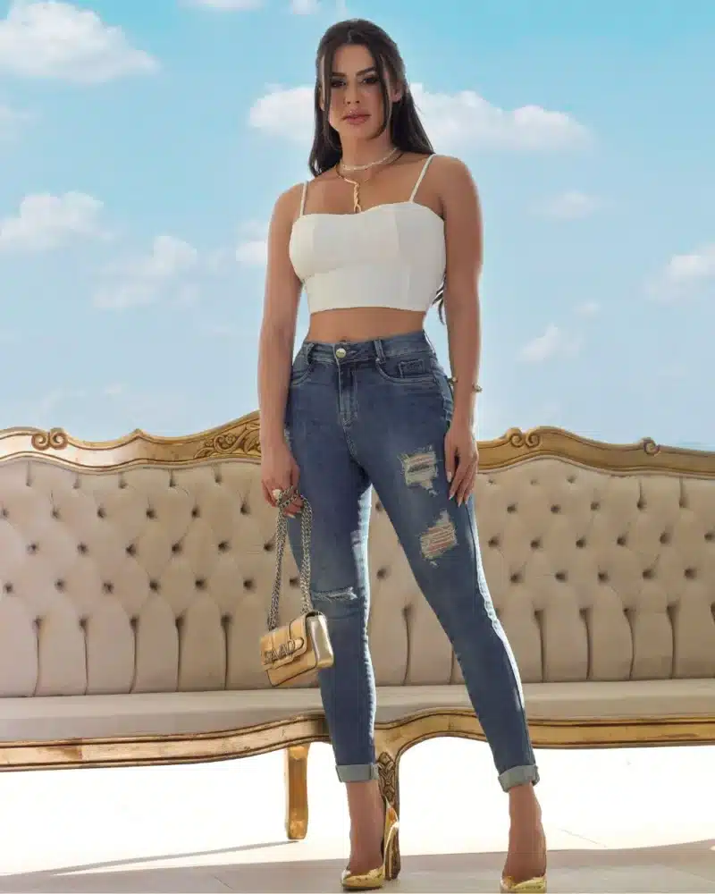 Calça Jeans Skinny Destroyed